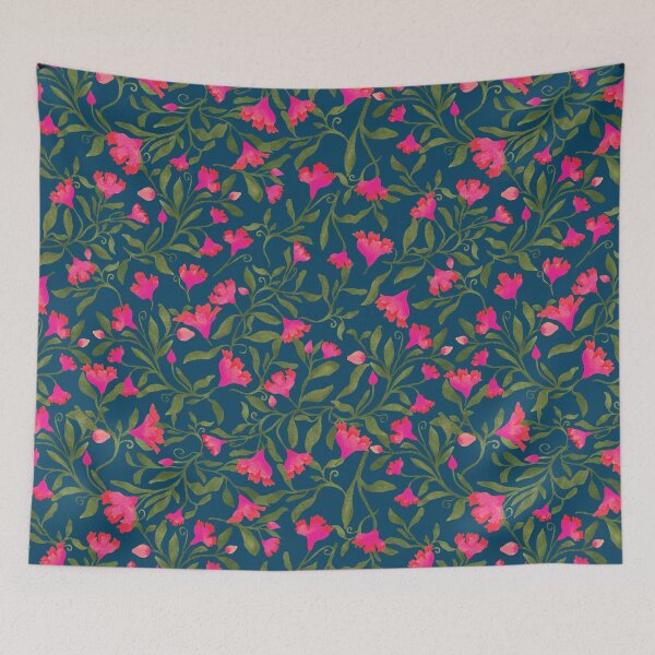 Item preview, Blue version of Tossed pattern with pink flowers designed and sold by studiodrchicken.
