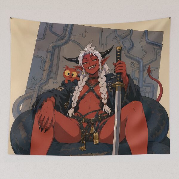 Item preview, Demon Queen on Serpent Throne – Dark Fantasy Anime Devil Girl designed and sold by  Hollow Moon Studios..