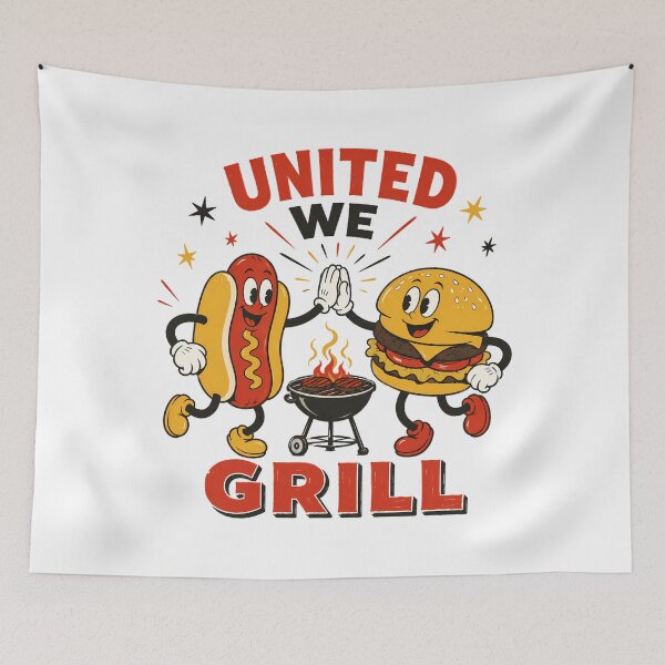 Item preview, United We Grill Retro BBQ Vintage Cartoon Cookout designed and sold by chattsuede.