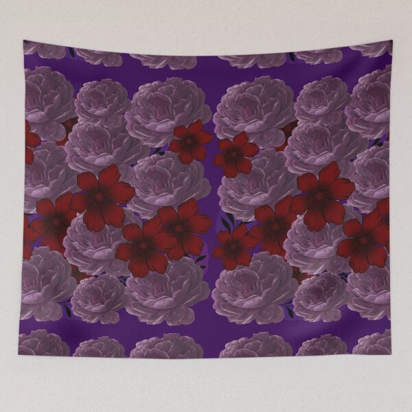 Artikelvorschau, Purple Peony & Red Floral Collage Aesthetic  Romantic Vintage Flower Art. entworfen und verkauft von LunaPrintCo.