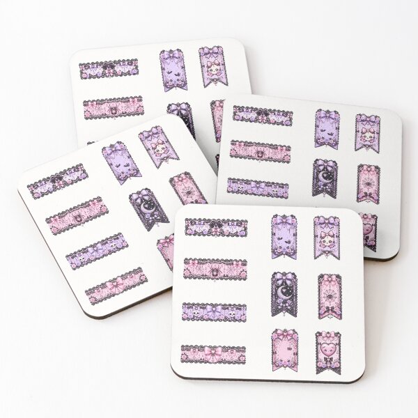 Item preview, Pastel Goth Coquette Halloween Bookmark Sticker Collection with Bows, Roses, Skulls, Bats, Spiders and Gothic Lace Frames designed and sold by looplandger.