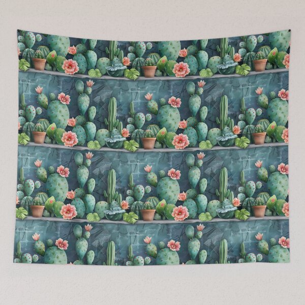 Item preview, Watercolor Cactus Pattern with Pink Flowers designed and sold by NTGUILTY.