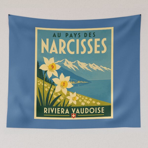 Item preview, Vintage Riviera Vaudoise Narcissus Swiss Travel designed and sold by AntiqueImages.