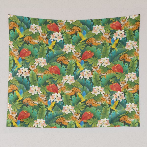 Item preview, Wild Jungle Paradise – Tiger, Parrots & Plumeria Pattern designed and sold by raghda-s-m.
