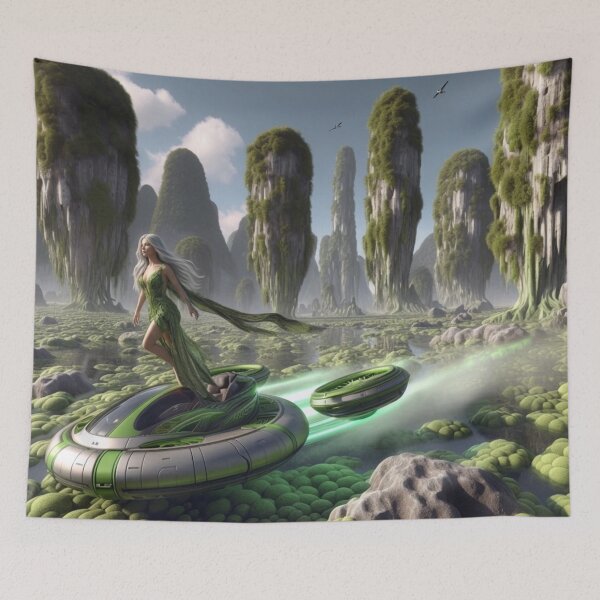Item preview, Sci-Fi Moss Queen: Floating Through Alien Pillars designed and sold by IRON SIREN.