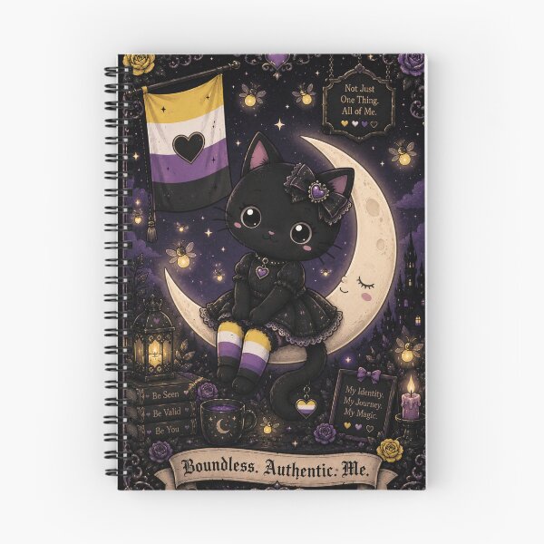 Item preview, Moonlit Magic – Nonbinary Pride Gothic Cat on a Crescent Moon designed and sold by GOLDENLIONPERU.