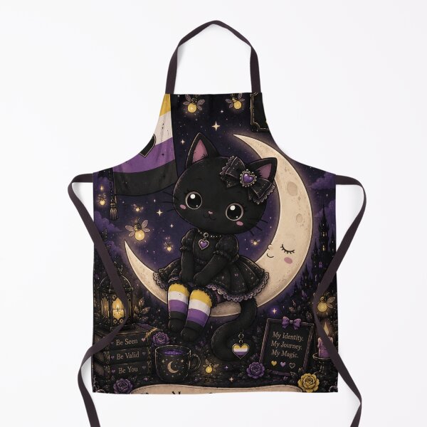 Item preview, Moonlit Magic – Nonbinary Pride Gothic Cat on a Crescent Moon designed and sold by GOLDENLIONPERU.