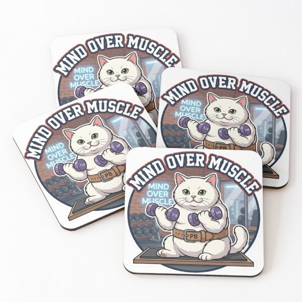 Item preview, Mind Over Muscle Funny Gym Cat Lifting Weights designed and sold by JeevanStickers.