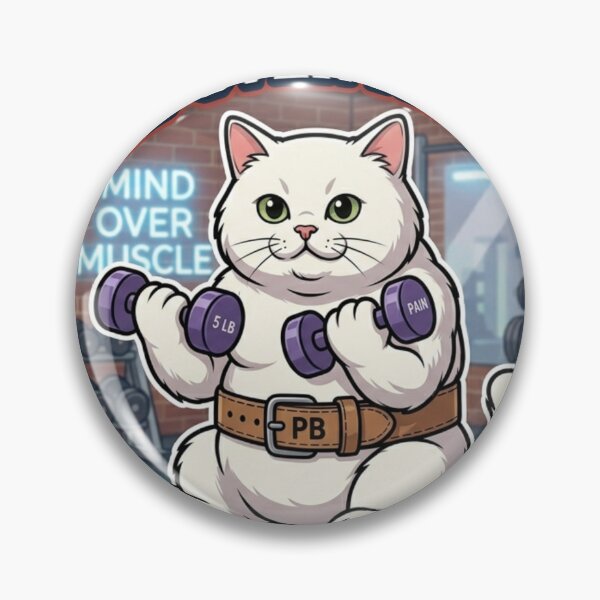 Item preview, Mind Over Muscle Funny Gym Cat Lifting Weights designed and sold by JeevanStickers.