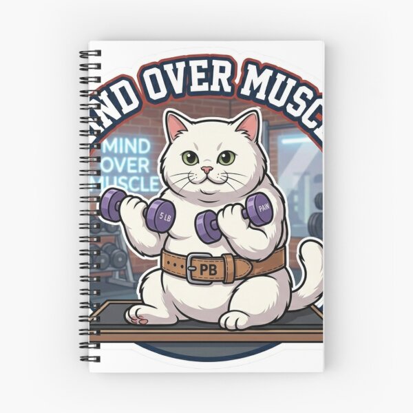 Item preview, Mind Over Muscle Funny Gym Cat Lifting Weights designed and sold by JeevanStickers.