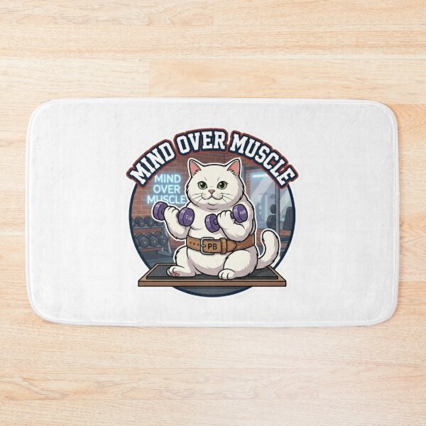 Item preview, Mind Over Muscle Funny Gym Cat Lifting Weights designed and sold by JeevanStickers.