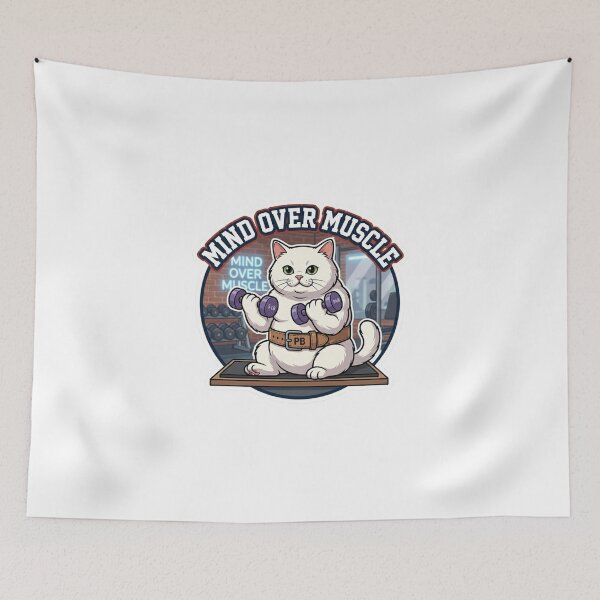 Item preview, Mind Over Muscle Funny Gym Cat Lifting Weights designed and sold by JeevanStickers.