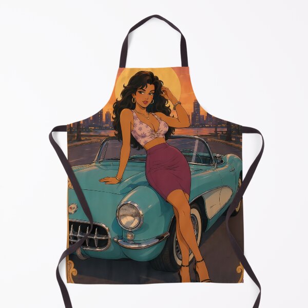 Item preview, Retro Sunset Beauty – Vintage Pin-Up Anime Girl with Classic Convertible designed and sold by Hollow Moon Studios..