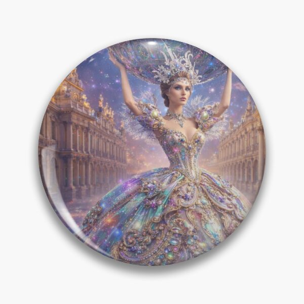 Item preview, AI Fantasy Atlas Woman Crystal Palace Tapestry, AI Generated Rococo Gown Galaxy Art, Crystal Sphere Palace Wall Decor designed and sold by IRON SIREN.