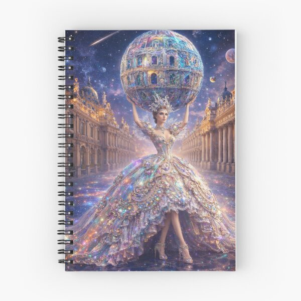Item preview, AI Fantasy Atlas Woman Crystal Palace Tapestry, AI Generated Rococo Gown Galaxy Art, Crystal Sphere Palace Wall Decor designed and sold by IRON SIREN.