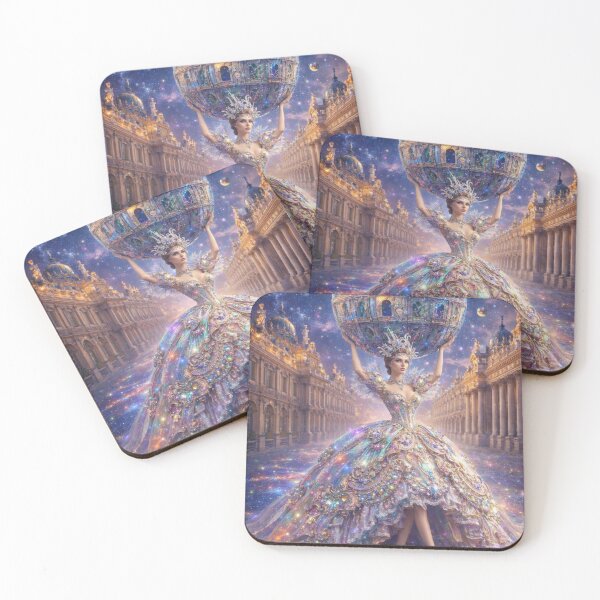 Item preview, AI Fantasy Atlas Woman Crystal Palace Tapestry, AI Generated Rococo Gown Galaxy Art, Crystal Sphere Palace Wall Decor designed and sold by IRON SIREN.