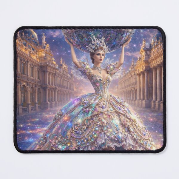 Item preview, AI Fantasy Atlas Woman Crystal Palace Tapestry, AI Generated Rococo Gown Galaxy Art, Crystal Sphere Palace Wall Decor designed and sold by IRON SIREN.