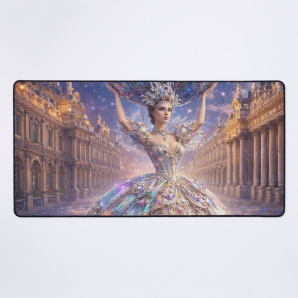 Item preview, AI Fantasy Atlas Woman Crystal Palace Tapestry, AI Generated Rococo Gown Galaxy Art, Crystal Sphere Palace Wall Decor designed and sold by IRON SIREN.