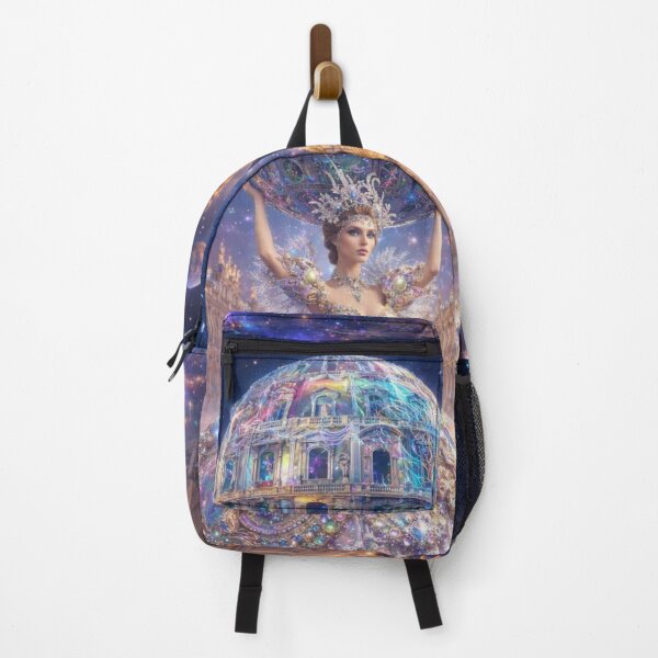 Item preview, AI Fantasy Atlas Woman Crystal Palace Tapestry, AI Generated Rococo Gown Galaxy Art, Crystal Sphere Palace Wall Decor designed and sold by IRON SIREN.