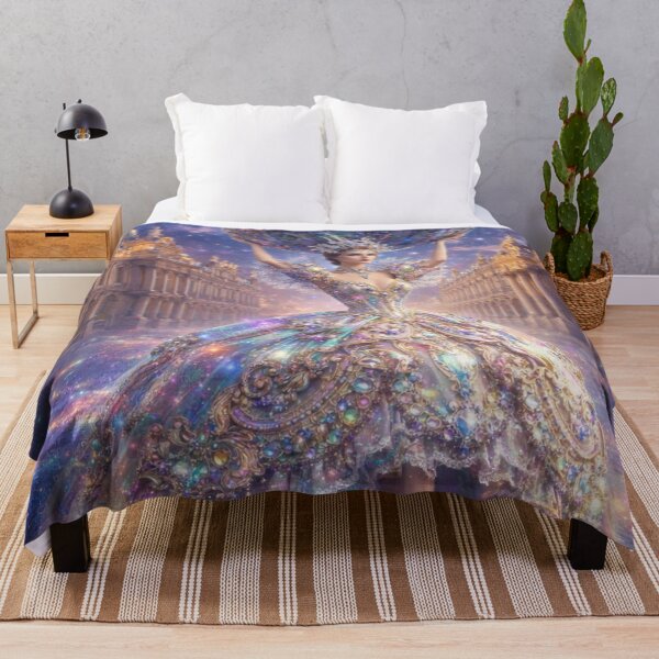 Item preview, AI Fantasy Atlas Woman Crystal Palace Tapestry, AI Generated Rococo Gown Galaxy Art, Crystal Sphere Palace Wall Decor designed and sold by IRON SIREN.