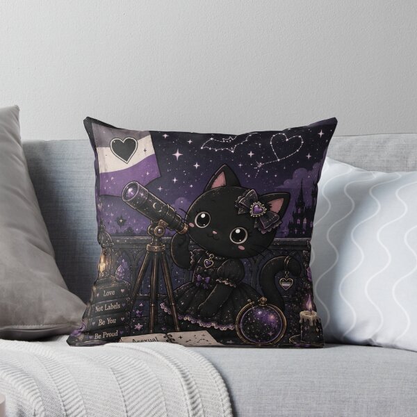 Item preview, Stargazing in My Own Way – Asexual Pride Gothic Cat Under the Constellations designed and sold by GOLDENLIONPERU.