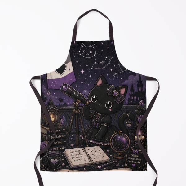 Item preview, Stargazing in My Own Way – Asexual Pride Gothic Cat Under the Constellations designed and sold by GOLDENLIONPERU.