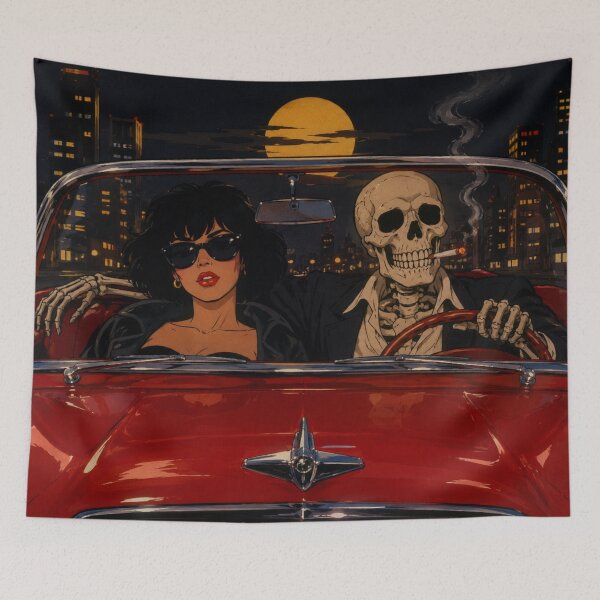 Item preview, Midnight Ride with Death – Retro Gothic Skeleton Driver Aesthetic designed and sold by  Hollow Moon Studios..