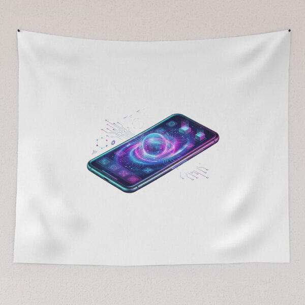 Item preview, Futuristic Smartphone Hologram Data Tech Art designed and sold by caffeinepixels.