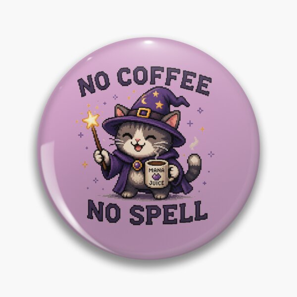 Item preview, No Coffee No Spell | Funny Pixel Wizard Cat Fantasy Design designed and sold by CrazyWizardCat.