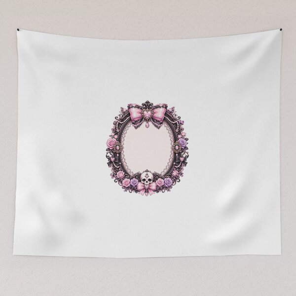 Item preview, Pastel Goth Coquette Gothic Ornate Frame with Pink Bows, Roses, Skull Accent, Black Lace and Victorian Decorative Border designed and sold by looplandger.