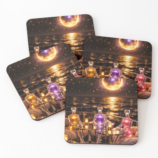 Item preview, Liquid Lounge | Three Glowing Figures Under a Cosmic Sun | Luxury Surreal Fantasy Art Print designed and sold by YourForKor.