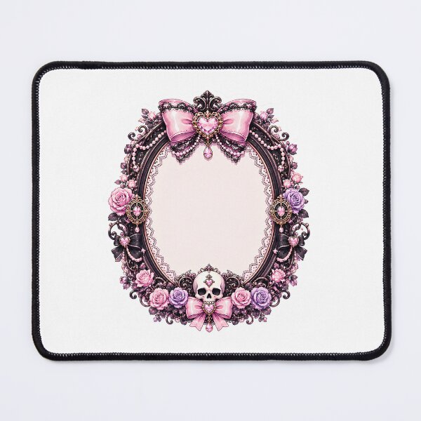 Item preview, Pastel Goth Coquette Gothic Ornate Frame with Pink Bows, Roses, Skull Accent, Black Lace and Victorian Decorative Border designed and sold by looplandger.