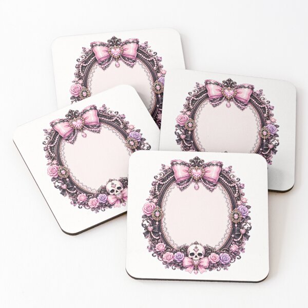 Item preview, Pastel Goth Coquette Gothic Ornate Frame with Pink Bows, Roses, Skull Accent, Black Lace and Victorian Decorative Border designed and sold by looplandger.