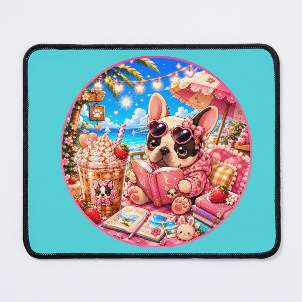 Item preview, Cute Kawaii French Bulldog Reading Strawberry Iced Coffee Summer Aesthetic Shirt designed and sold by ALH Apparel.