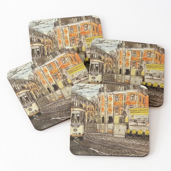 Item preview, Redbubble Title: Historic Tram at the Dresden Tram Museum – Trachenberger Platz Urban Sketch designed and sold by UMA Urban Sketch.