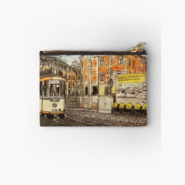 Item preview, Redbubble Title: Historic Tram at the Dresden Tram Museum – Trachenberger Platz Urban Sketch designed and sold by UMA Urban Sketch.