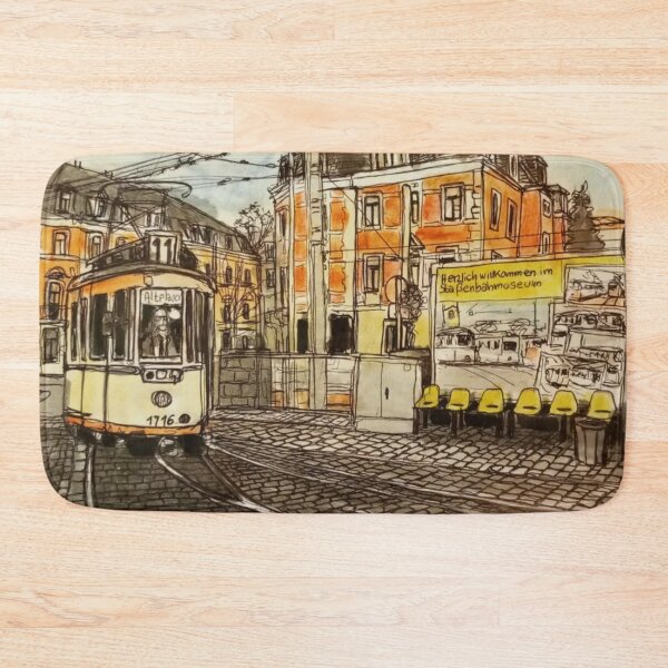 Item preview, Redbubble Title: Historic Tram at the Dresden Tram Museum – Trachenberger Platz Urban Sketch designed and sold by UMA Urban Sketch.