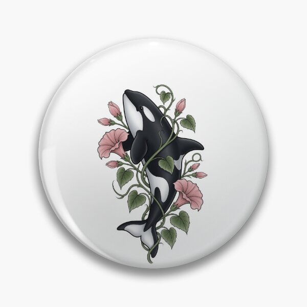 Item preview, Funny Orca Whale With Pink Flowers Botanical Ocean Animal Art designed and sold by elderberry.