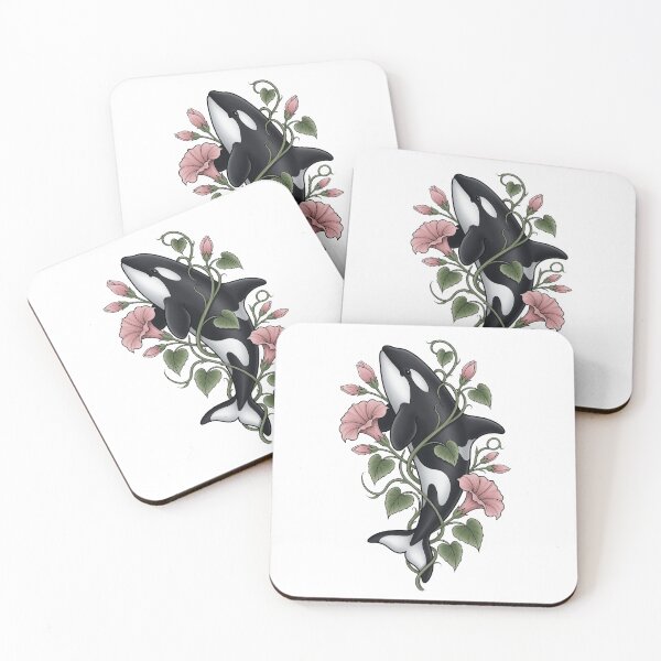 Item preview, Funny Orca Whale With Pink Flowers Botanical Ocean Animal Art designed and sold by elderberry.