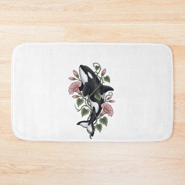 Item preview, Funny Orca Whale With Pink Flowers Botanical Ocean Animal Art designed and sold by elderberry.