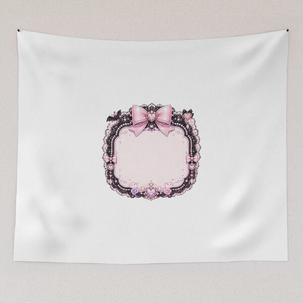 Item preview, Pastel Goth Coquette Decorative Frame with Pink Satin Bow, Heart Gem Charms, Black Lace Border, Roses and Cute Bat Accent designed and sold by looplandger.