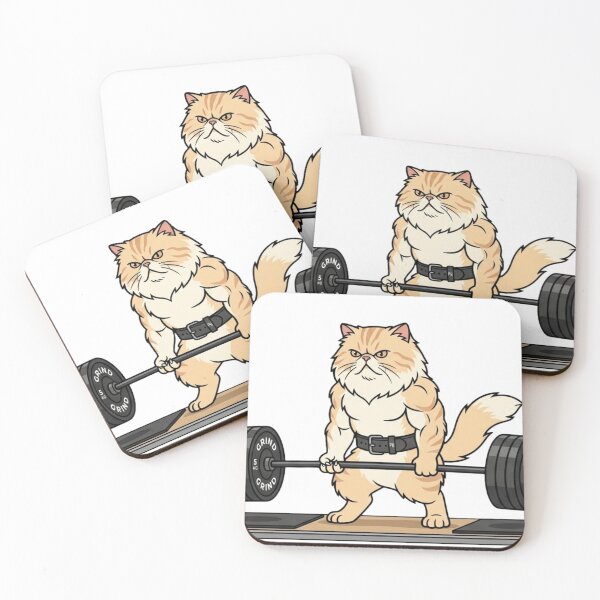 Item preview, Funny Grumpy Gym Cat Lifting Heavy Weights designed and sold by JeevanStickers.