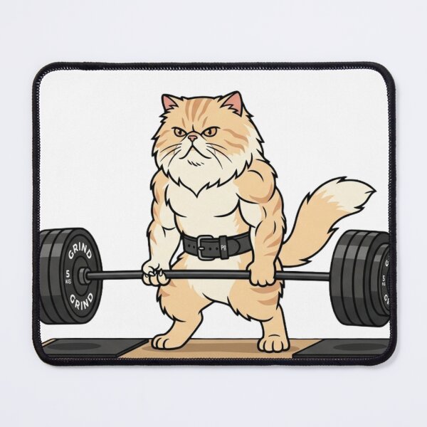 Item preview, Funny Grumpy Gym Cat Lifting Heavy Weights designed and sold by JeevanStickers.