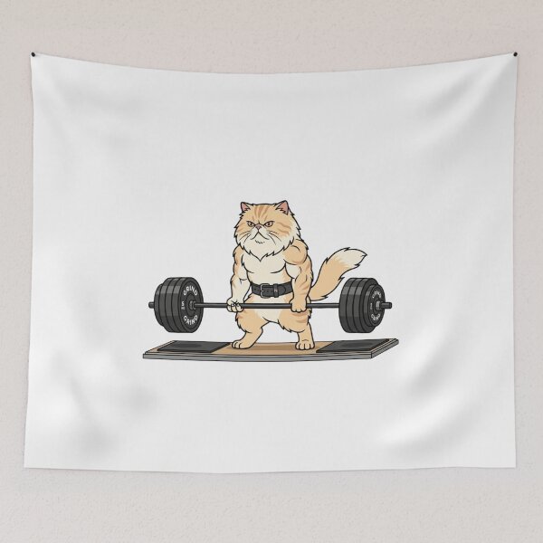 Item preview, Funny Grumpy Gym Cat Lifting Heavy Weights designed and sold by JeevanStickers.