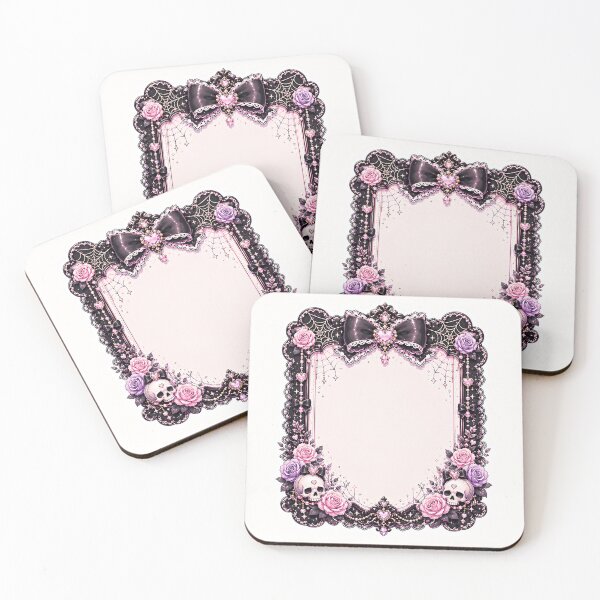 Item preview, Pastel Goth Coquette Gothic Floral Frame with Black Lace Bow, Pink Heart Gems, Skull Accents, Roses and Spiderweb Border designed and sold by looplandger.