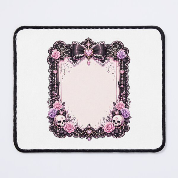Item preview, Pastel Goth Coquette Gothic Floral Frame with Black Lace Bow, Pink Heart Gems, Skull Accents, Roses and Spiderweb Border designed and sold by looplandger.