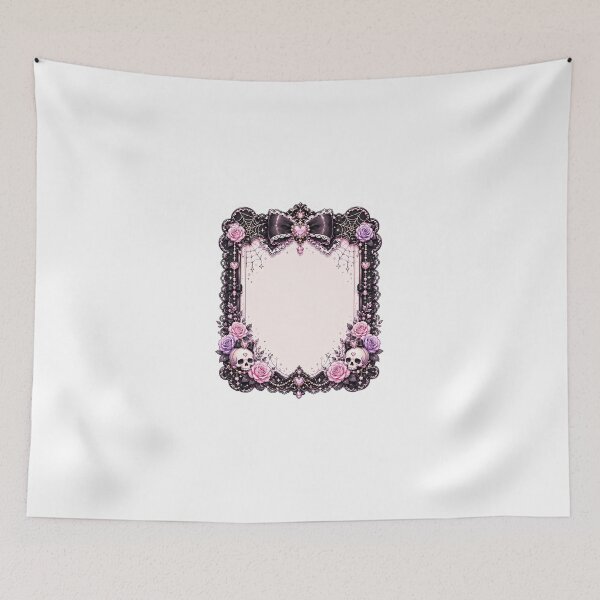 Item preview, Pastel Goth Coquette Gothic Floral Frame with Black Lace Bow, Pink Heart Gems, Skull Accents, Roses and Spiderweb Border designed and sold by looplandger.