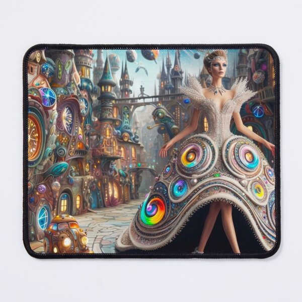 Item preview, AI Steampunk Fantasy Queen Gown Tapestry, AI Generated Spiral Dress City Art, Whimsical Architecture Wall Decor designed and sold by IRON SIREN.