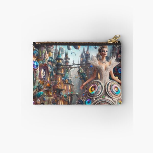 Item preview, AI Steampunk Fantasy Queen Gown Tapestry, AI Generated Spiral Dress City Art, Whimsical Architecture Wall Decor designed and sold by IRON SIREN.
