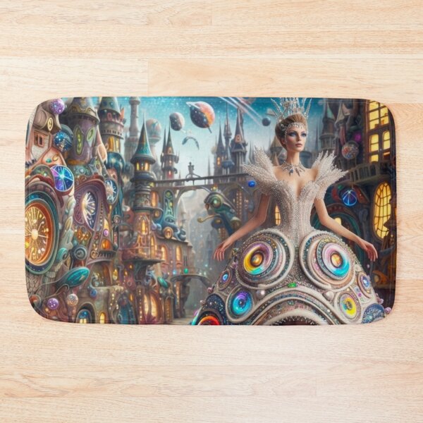 Item preview, AI Steampunk Fantasy Queen Gown Tapestry, AI Generated Spiral Dress City Art, Whimsical Architecture Wall Decor designed and sold by IRON SIREN.